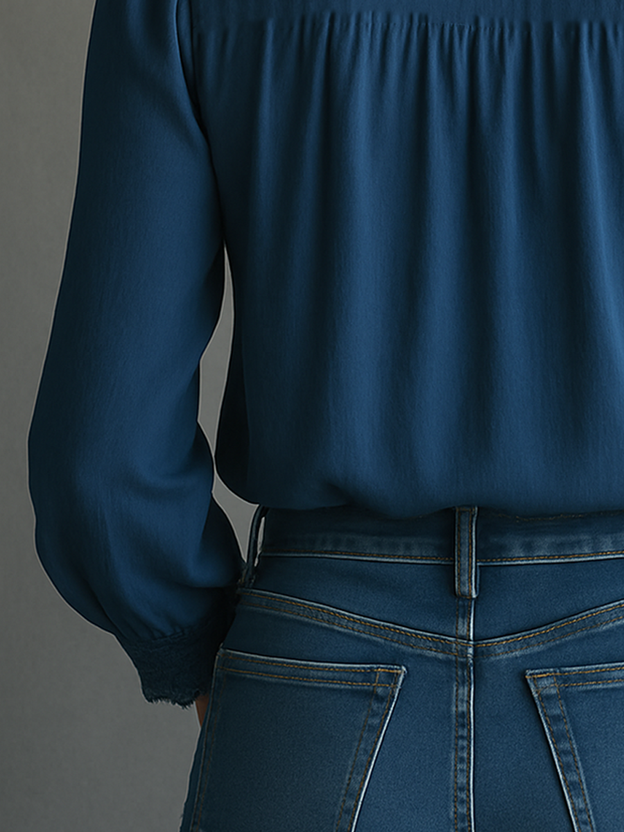 Regal Charm Embroidered Blue Lace Blouse - Fashionpara