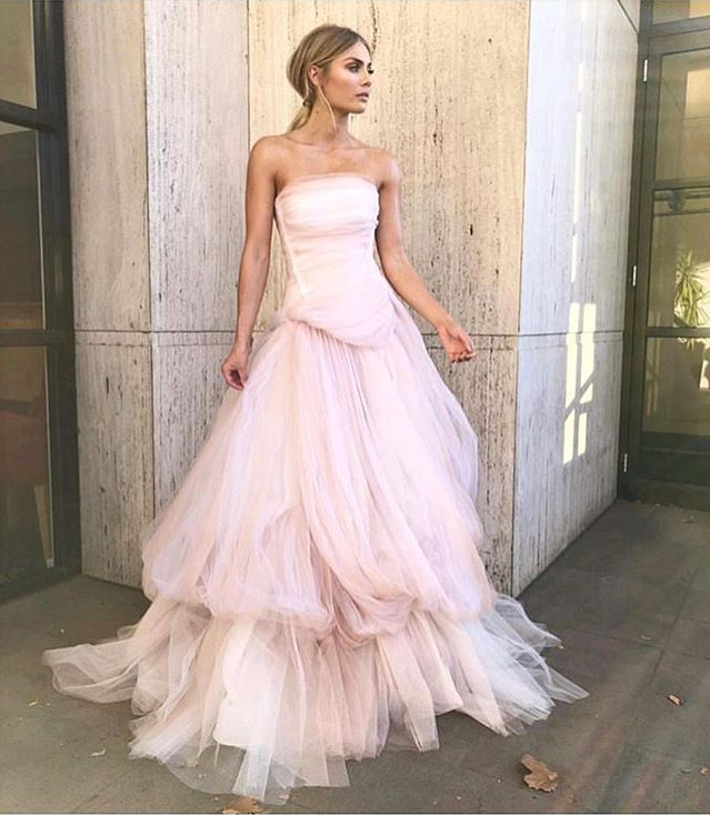 Light pink tulle long prom dress, pink tulle formal dress - Fashionpara