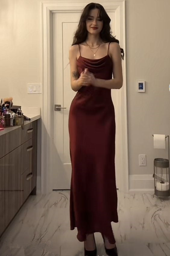 Modest Mermaid Straps Burgundy Prom Dress - Fashionpara
