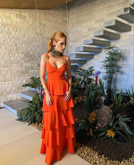 Spaghetti Straps Layer Long Prom Dress Birthday Dress - Fashionpara