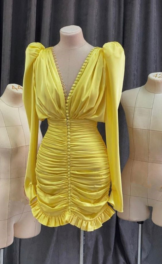 Yellow Short Prom Gown Fashion Party Dress - Fashionpara