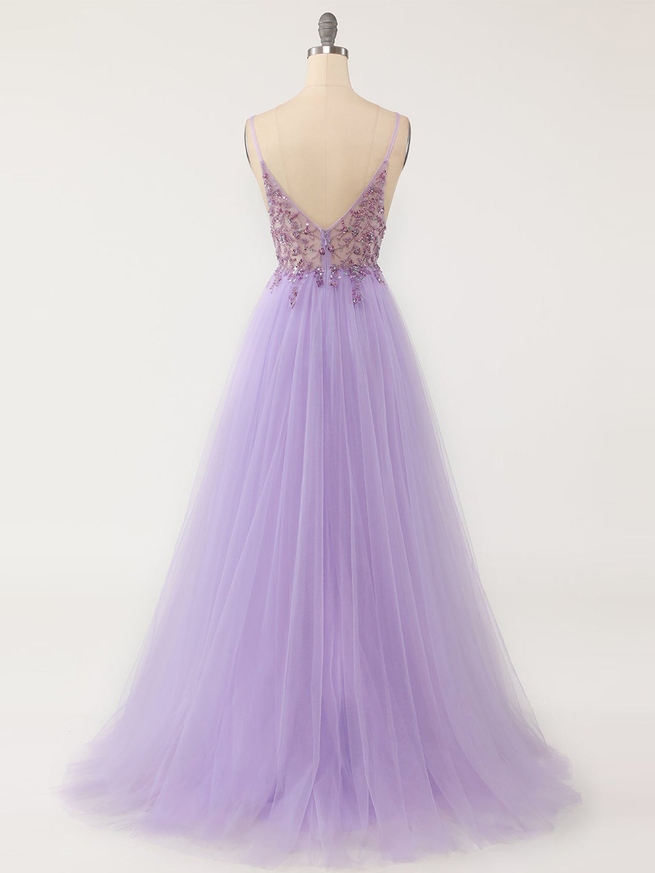 A Line Grey Glitter Tulle Long Prom Dress - Fashionpara