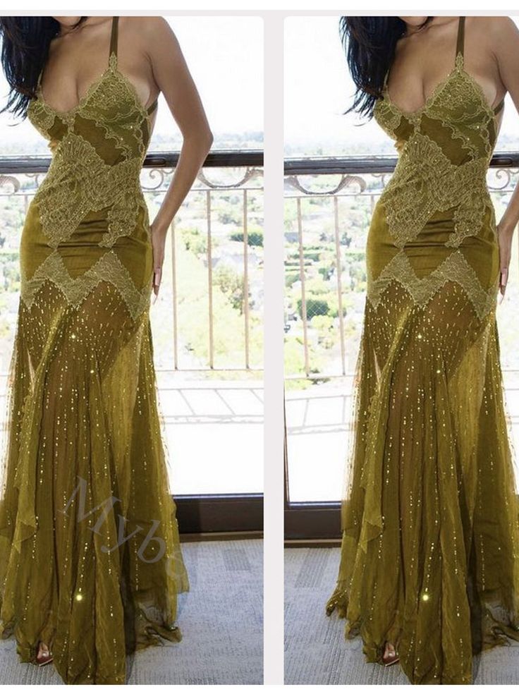 Elegant Green Straps Sleeveless Mermaid Prom Dresses - Fashionpara