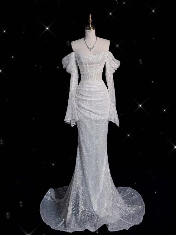 Glitter Corset Sequins Wedding Dress Mermaid Prom Dress