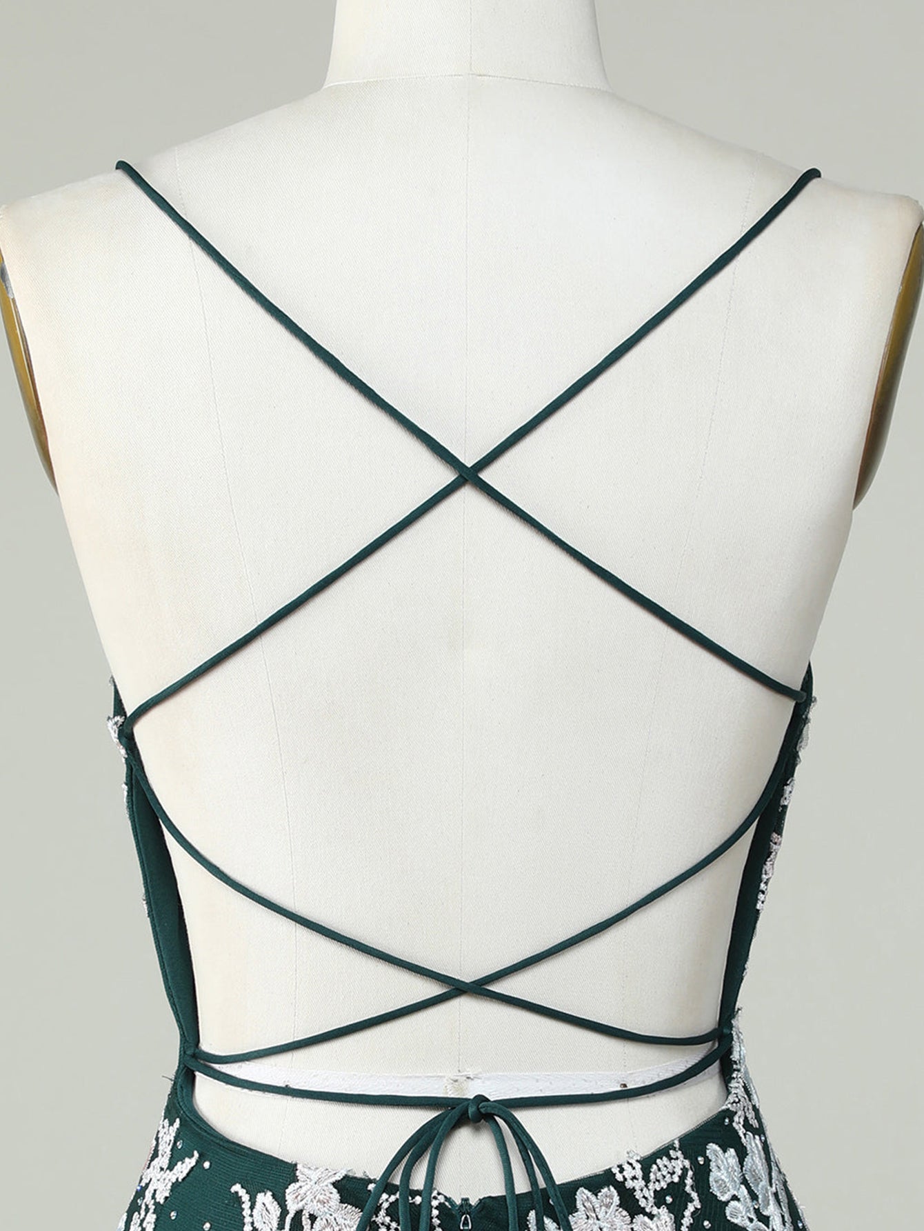 Bodycon Dark Green Spaghetti Straps Homecoming Dress With Appliques - Fashionpara