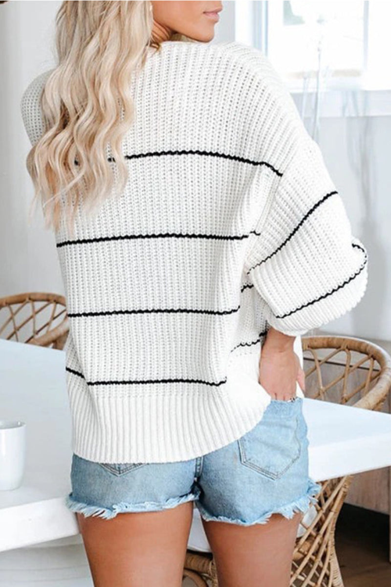Striped Loose White Cardigan (4 Colors)  Fashionpara