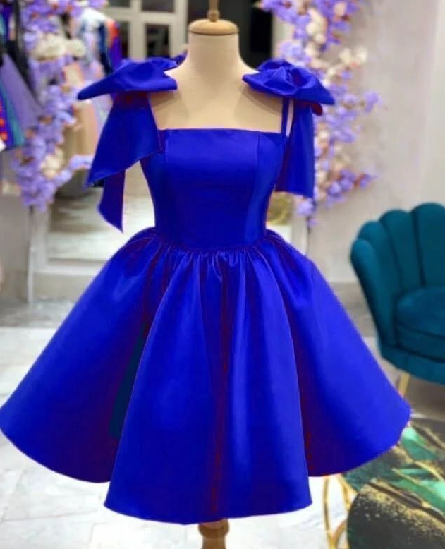 A Line Homecoming Dresses 2024 Bow Strap Satin Prom Cocktail Party Gown - Fashionpara