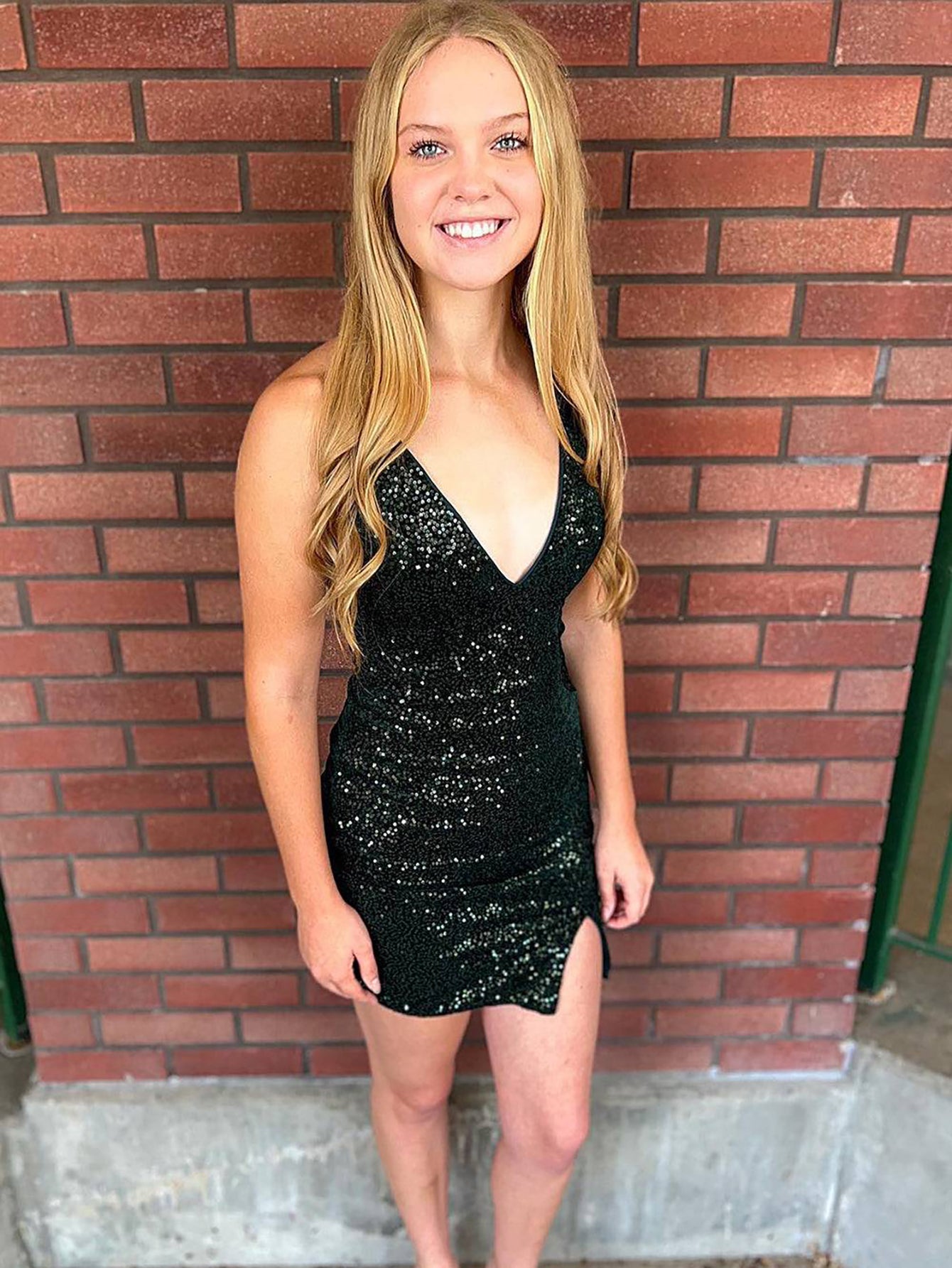 Sparkly Dark Green Sequined Tight Short Homecoming Dress with Slit - Fashionpara