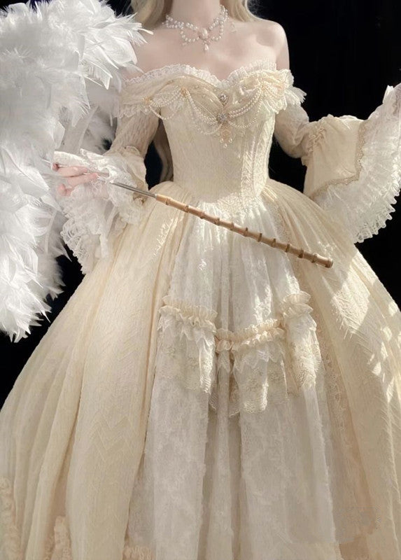 A Line Off Shoulder Ball Gown Wedding Dress Lace Princess Dress