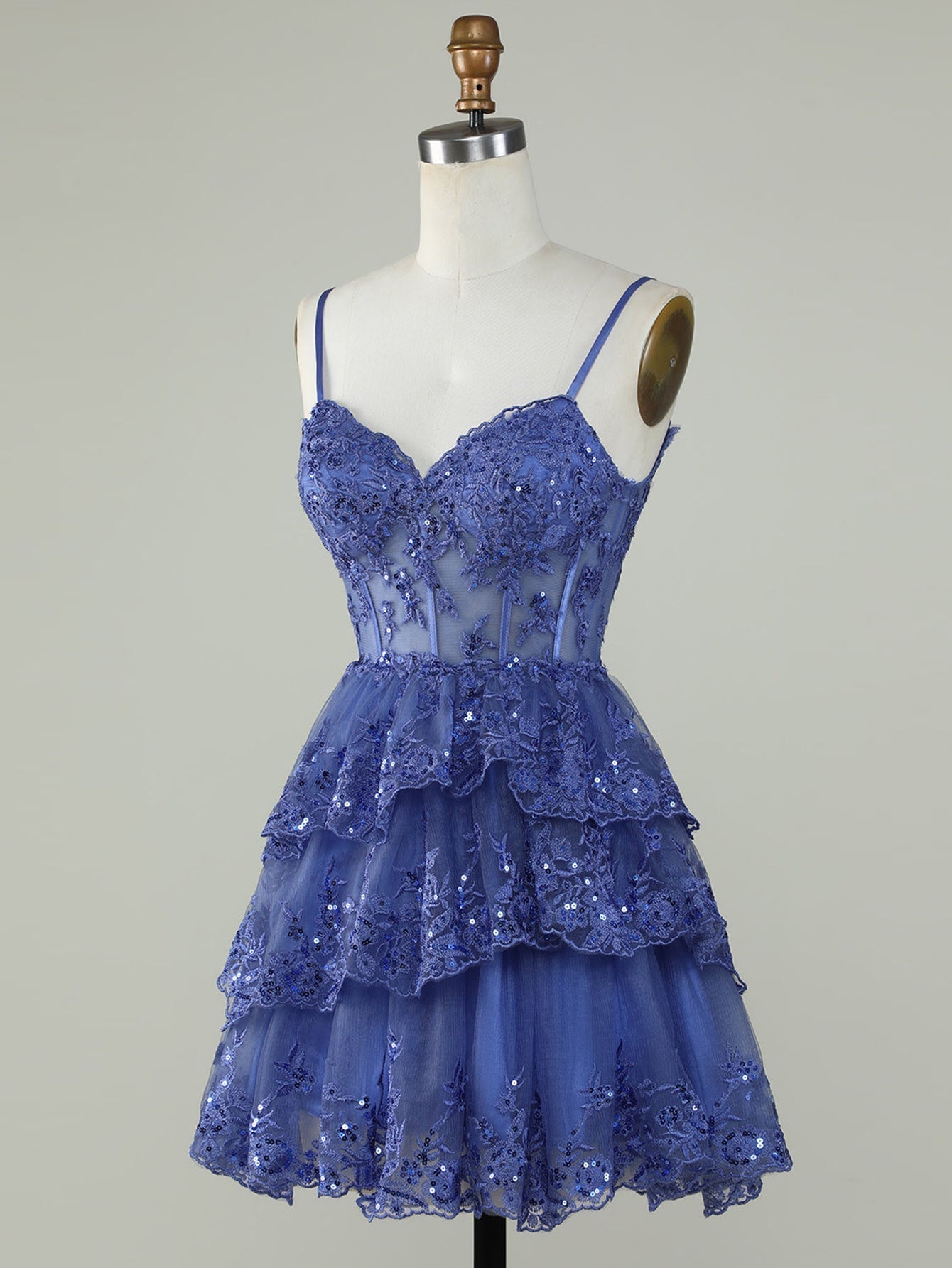 Purple A-Line V Neck Tiered Homecoming Dress - Fashionpara