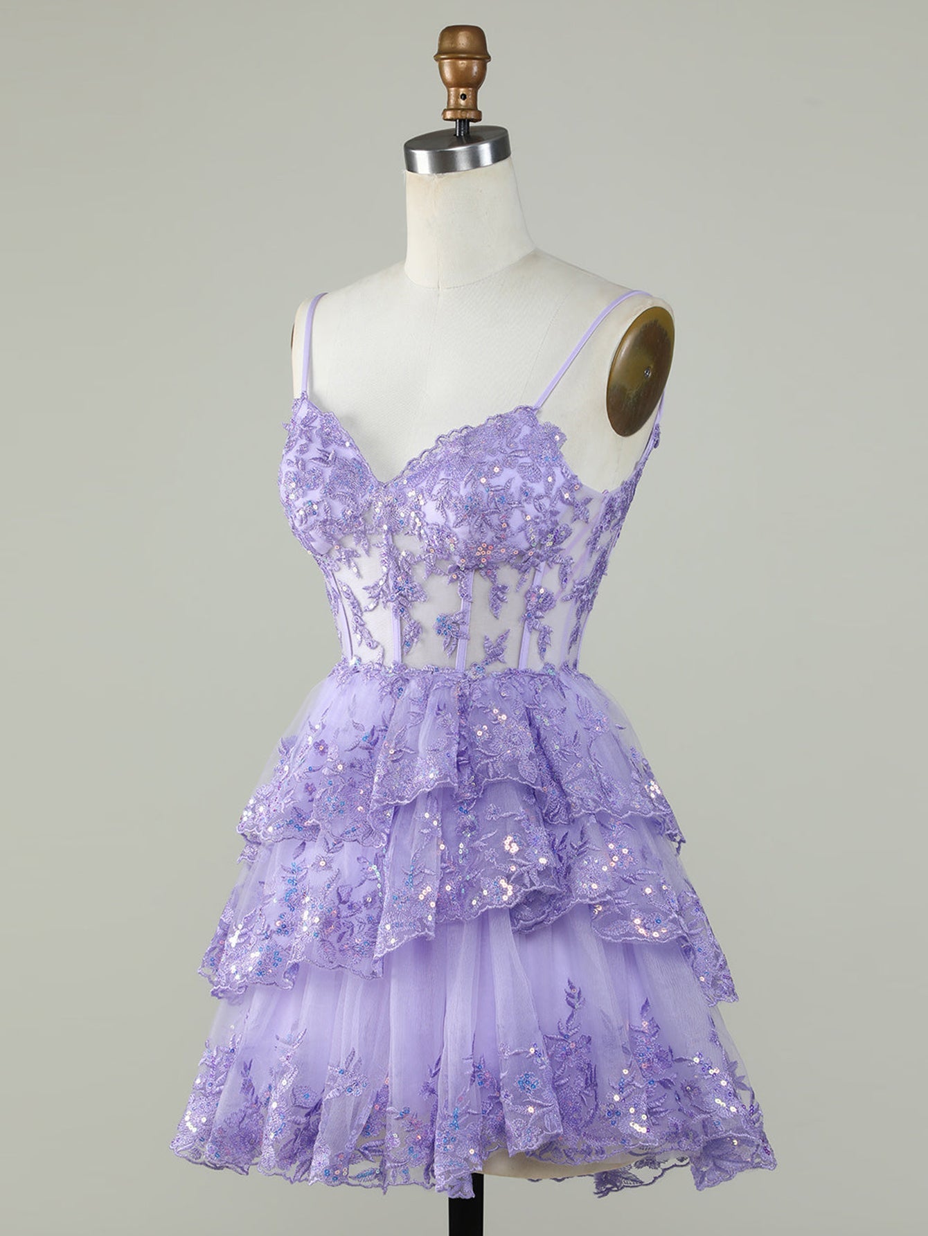 Purple A-Line V Neck Tiered Homecoming Dress - Fashionpara