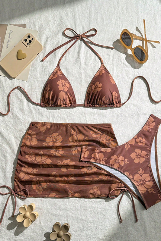 Vacation Floral Three Piece Swim Set