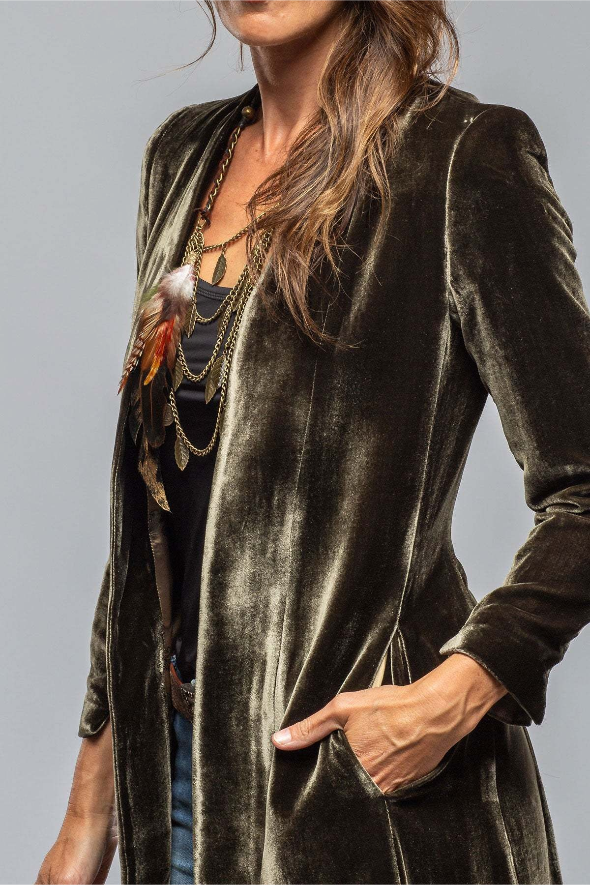 Velvet Solid Vintage Split Long Loose Cardigan Overcoat - Fashionpara