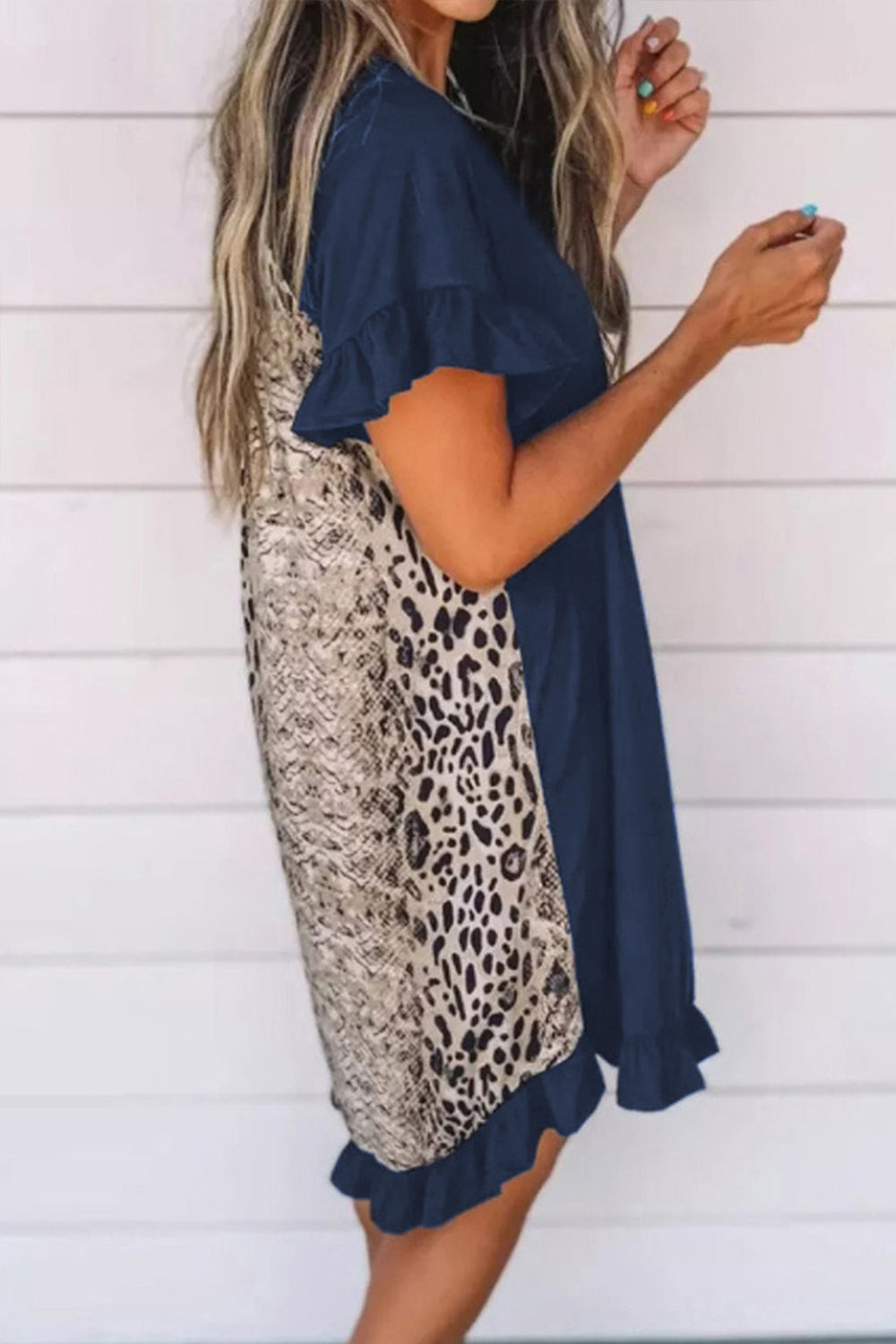 Leopard Print On Back Ruffle Dress