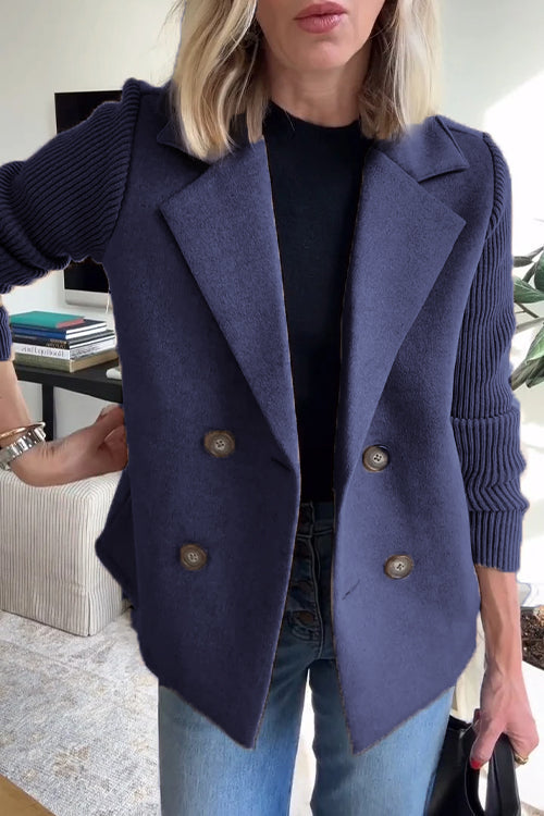 Double Breasted Ribbed Knit Sleeve Blazer 5