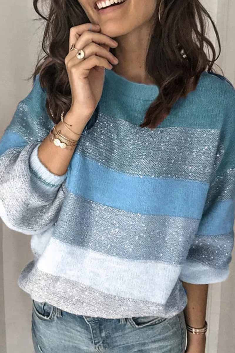 Florcoo Multicolor Loose Round Neck Knit Sweater Top