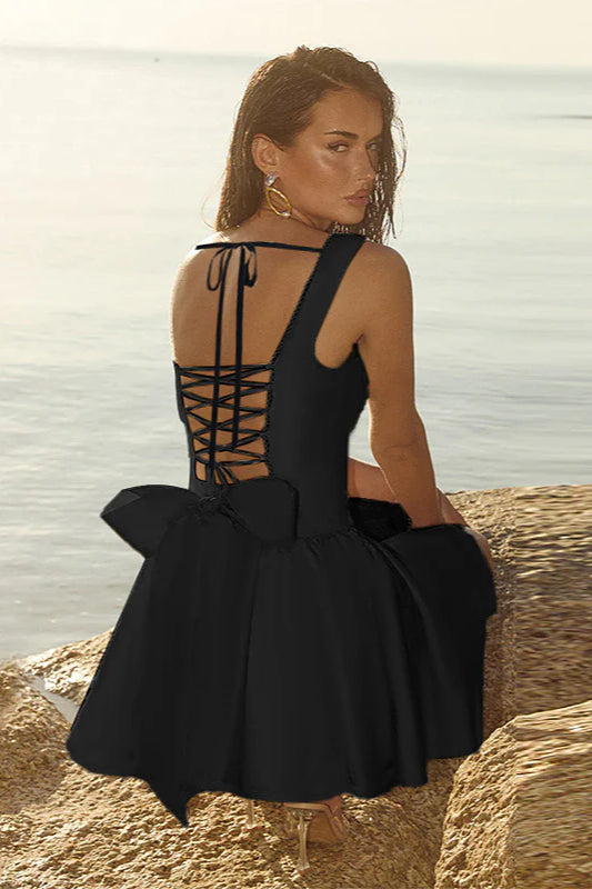 Floral Jacquard A-Line Backless Bow Party Dress