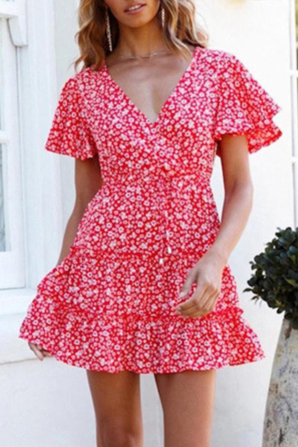 Ruffled Floral Print Dress - Fashionpara