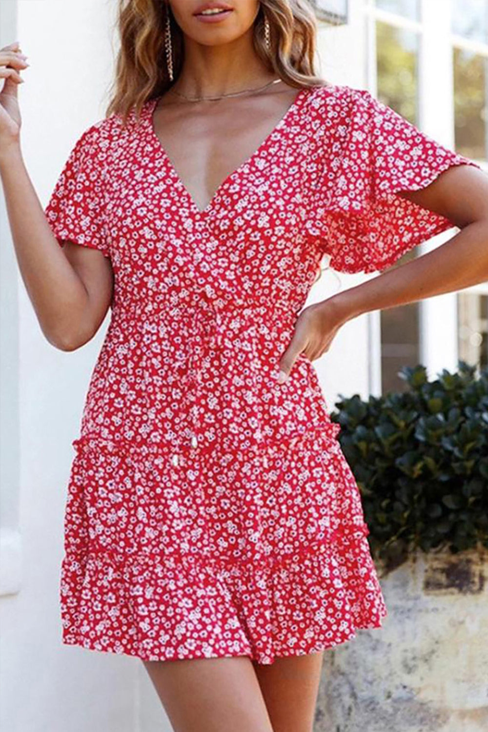 Ruffled Floral Print Dress