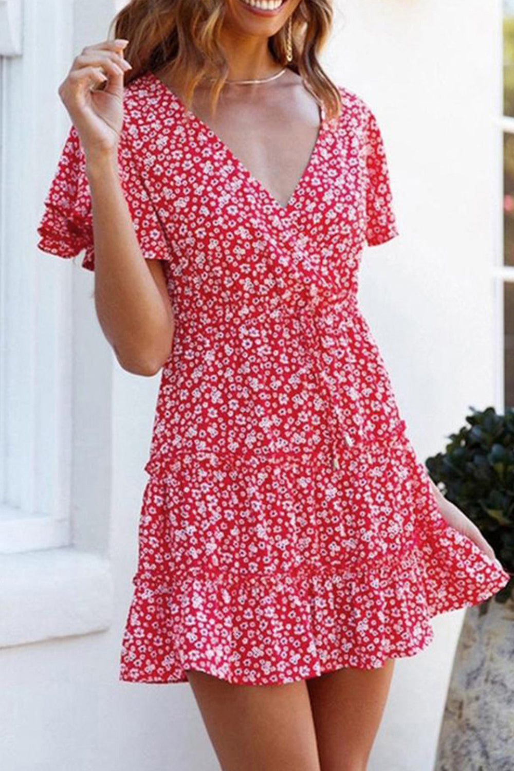 Ruffled Floral Print Dress