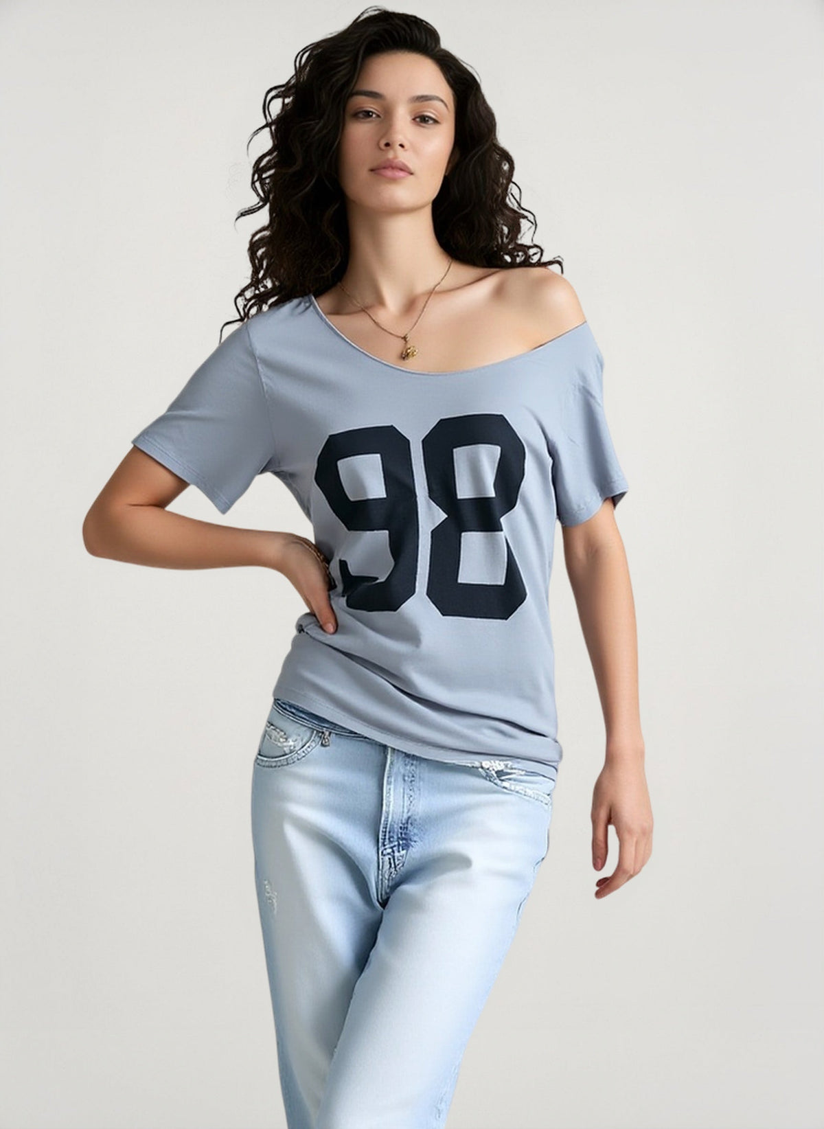 Scoop Neck Short Sleeve Varsity Number Print Tee 2