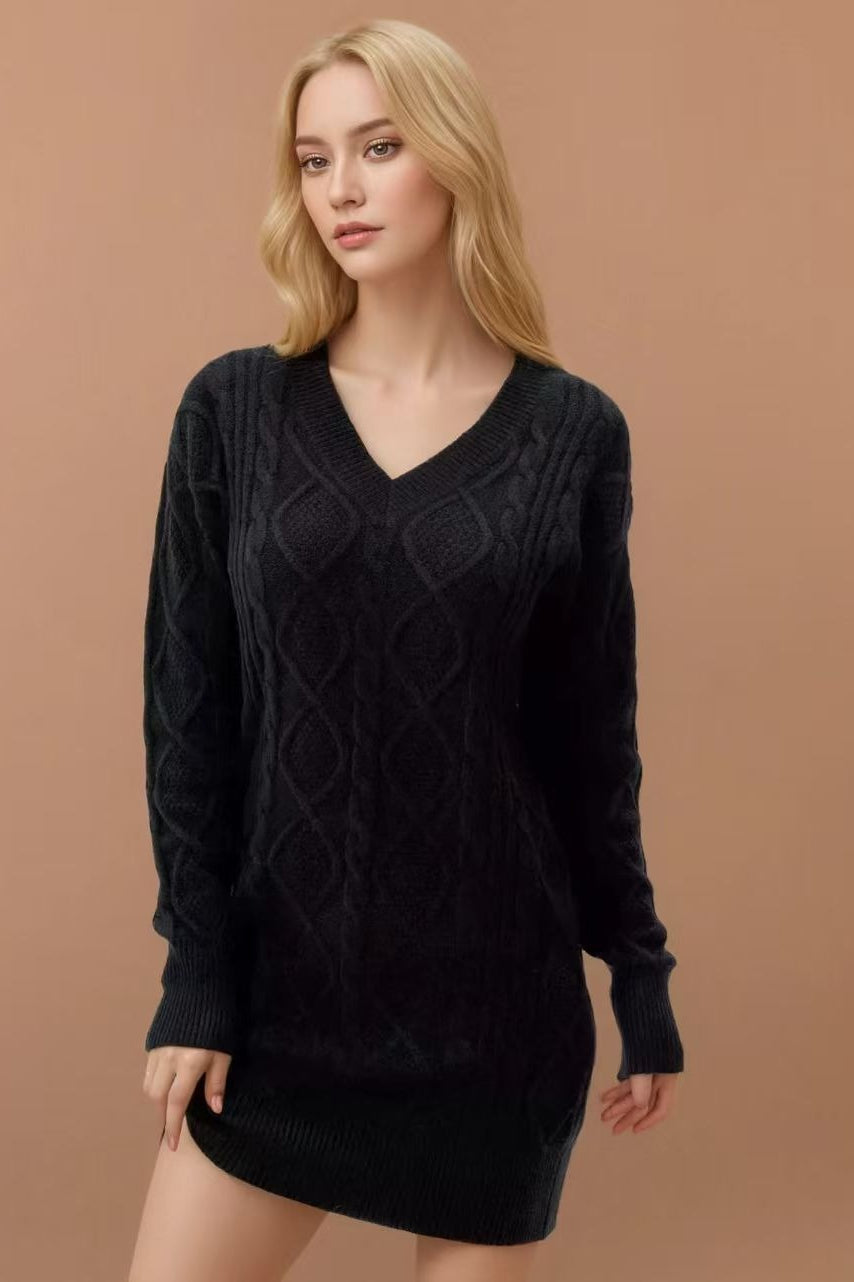 V Neck Cable Knit Work Dress