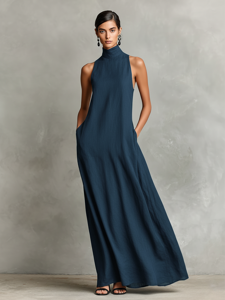 High Neck Sleeveless Pocket Maxi Dress 7