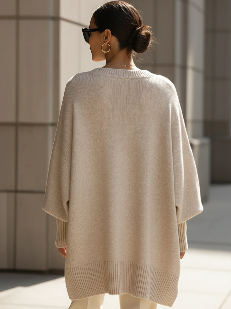 Mock Neck Batwing Sleeve Asymmetric Hem Oversized Sweater 4