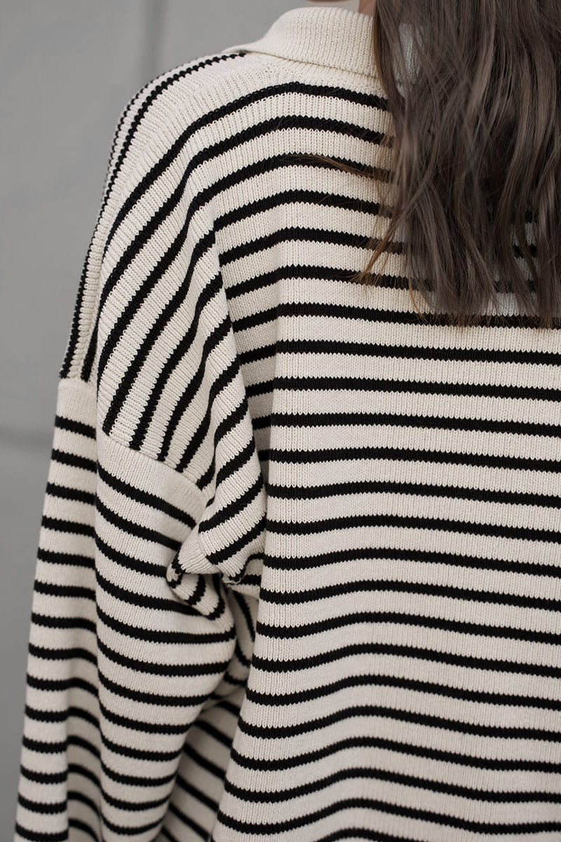 PrincessAce Striped Polo Neck Knit Sweater for Effortless Style