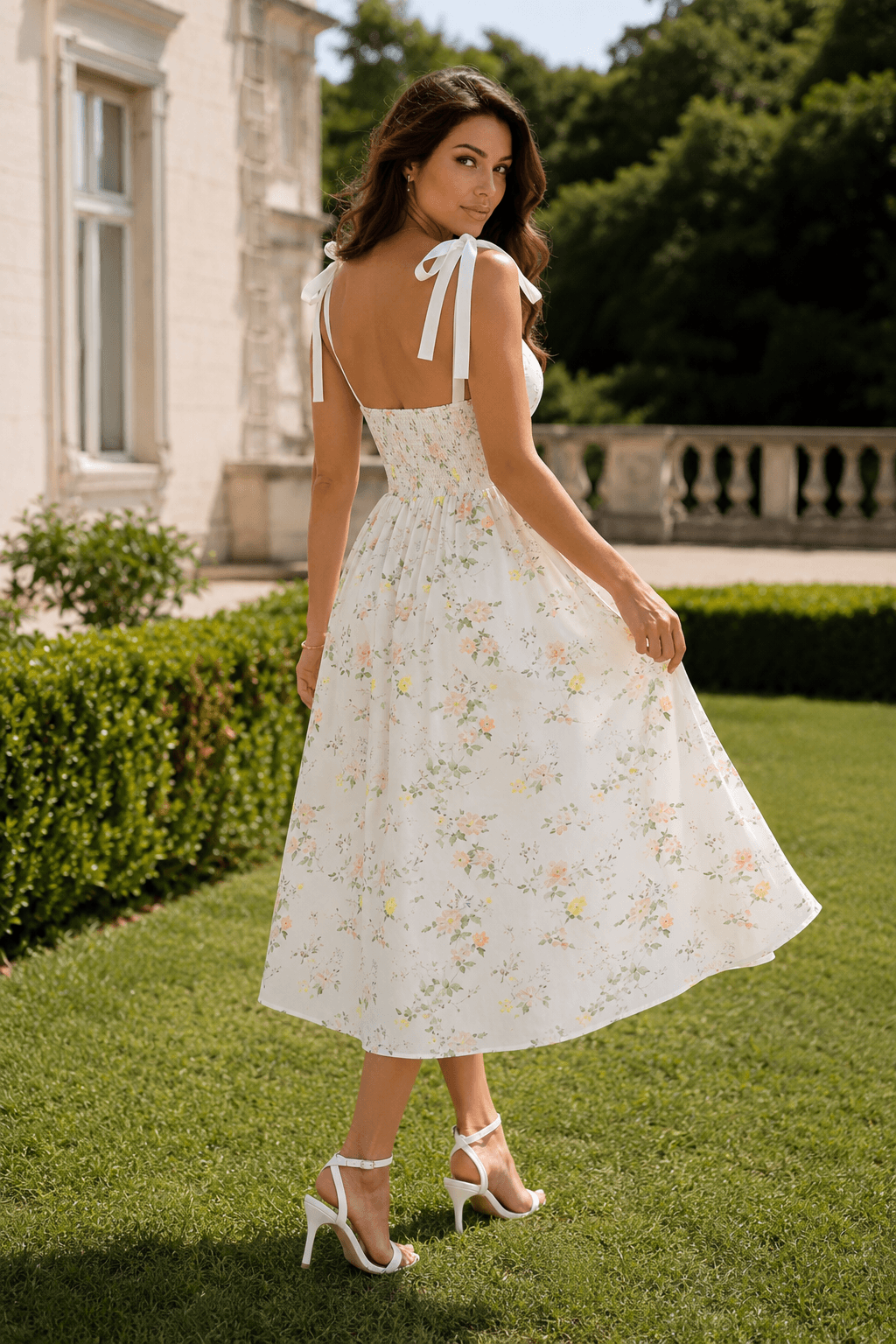 Floral Sweetheart Tie Strap Corset Midi Dress 2