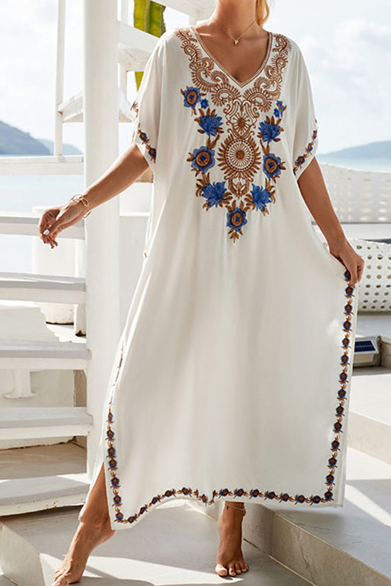Embroidered Maxi Beach Cover Up - Fashionpara