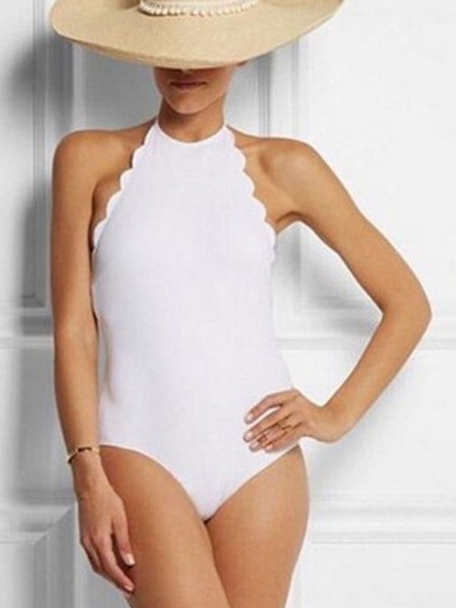 Flounce Design High Neck Halter One-piece Swimsuit (2 Colors) - Fashionpara