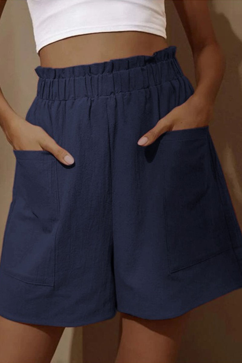 Fashion Casual Solid Pocket Loose High Waist Wide Leg Shorts Fashionpara