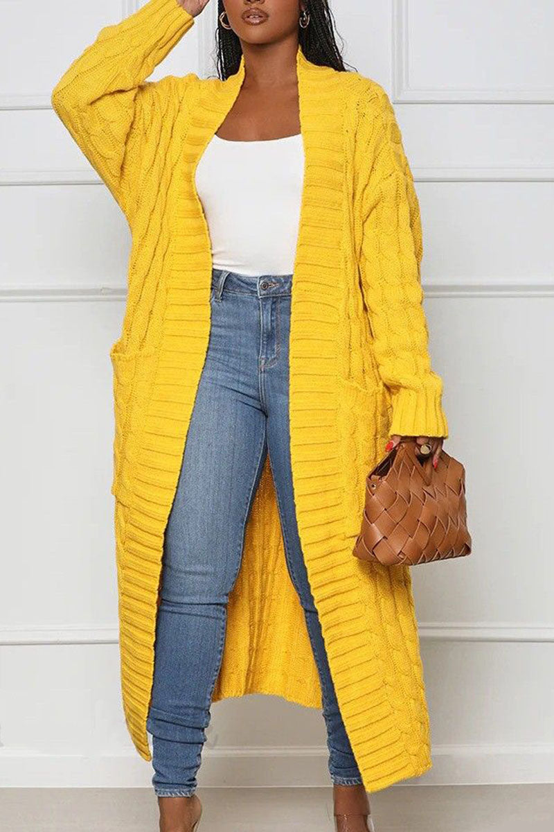 Cable Knit Longline Cardigan with Premium Pocket Design