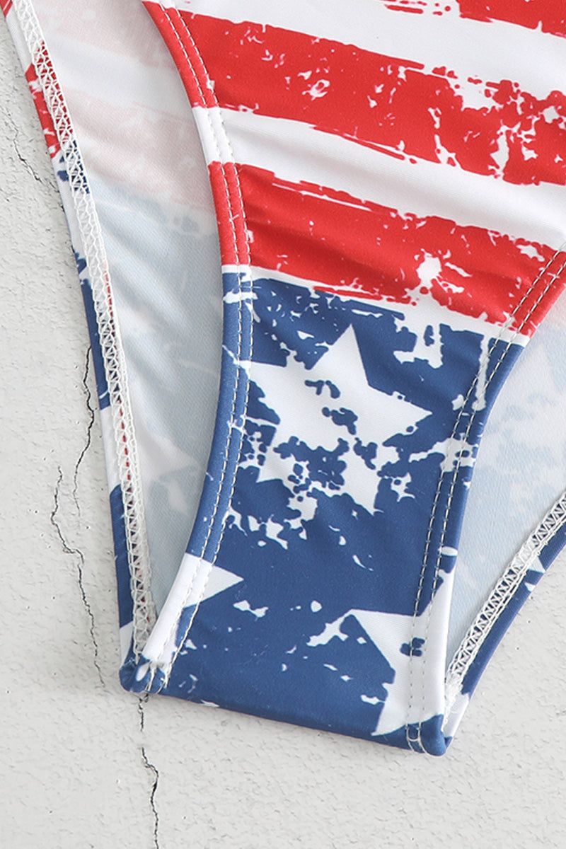 American Flag Star HIgh Waist Two Piece Swimsuit - Fashionpara