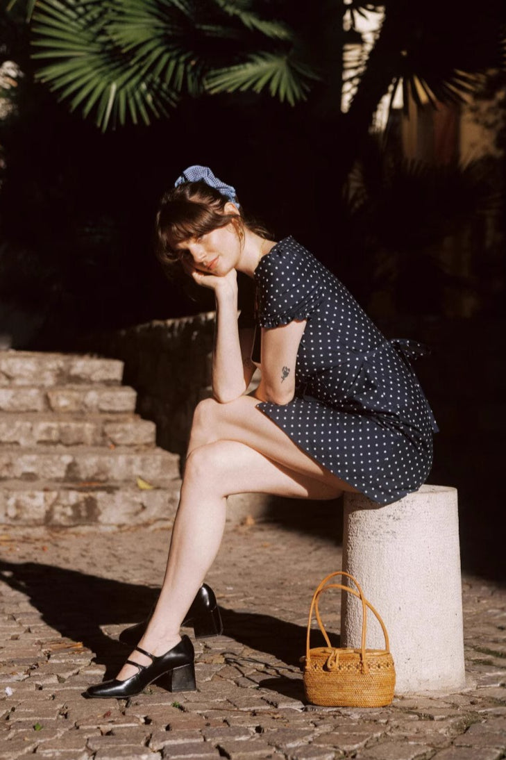 Polka Dot V Neck Mini Work Dress - Fashionpara