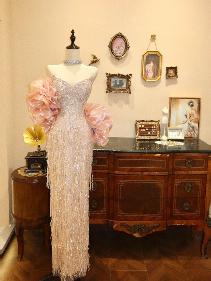 Shiny Prom Dress Sweetheart Tassel Evening Dress Gala Dress Birthday Party Dress - Fashionpara