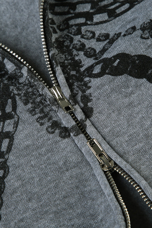 Gothic Skeleton Chain Zip Hoodie