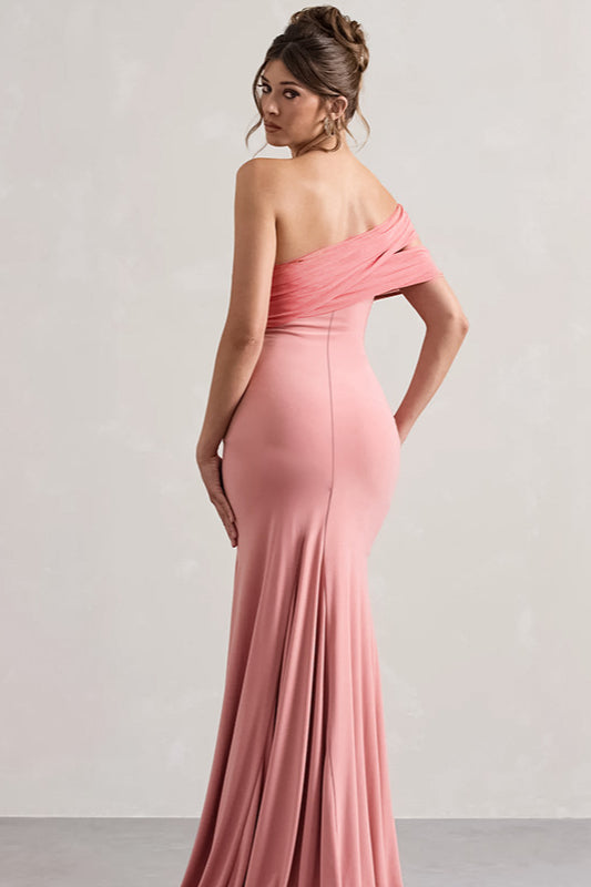 Mesh Panel Off-Shoulder Split Bodycon Party Dress