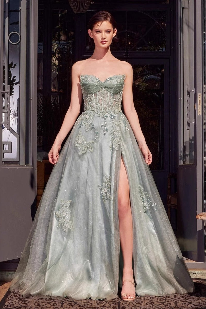Glitter Tulle Strapless Sweetheart Lace Ball Gown 3