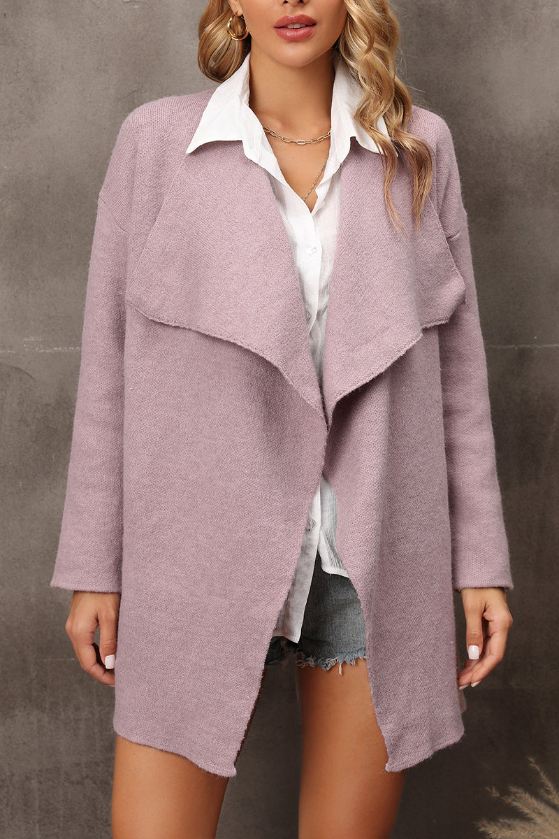 Solid Color Lapel Knit Cardigan Coat - Fashionpara