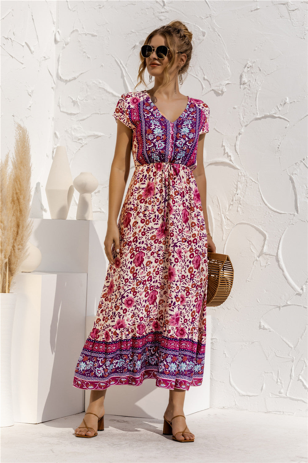 Floral Patchwork Long Dress - Fashionpara