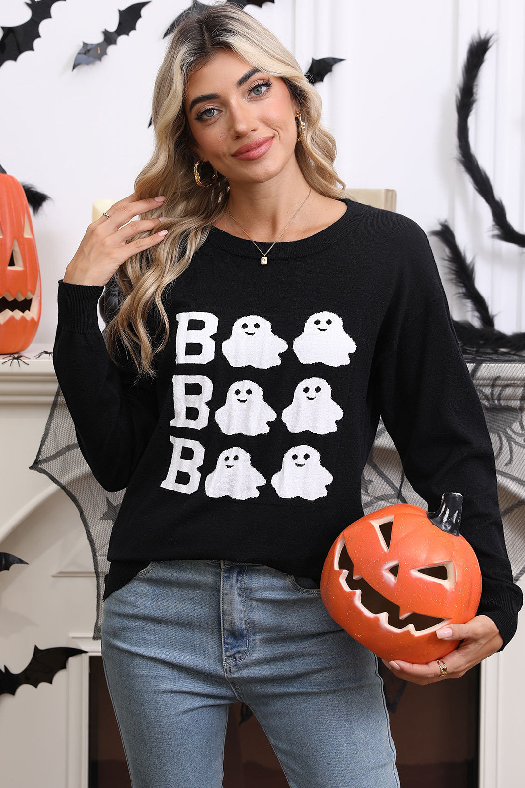PrincessAce Halloween Embroidered Crew Neck Sweater