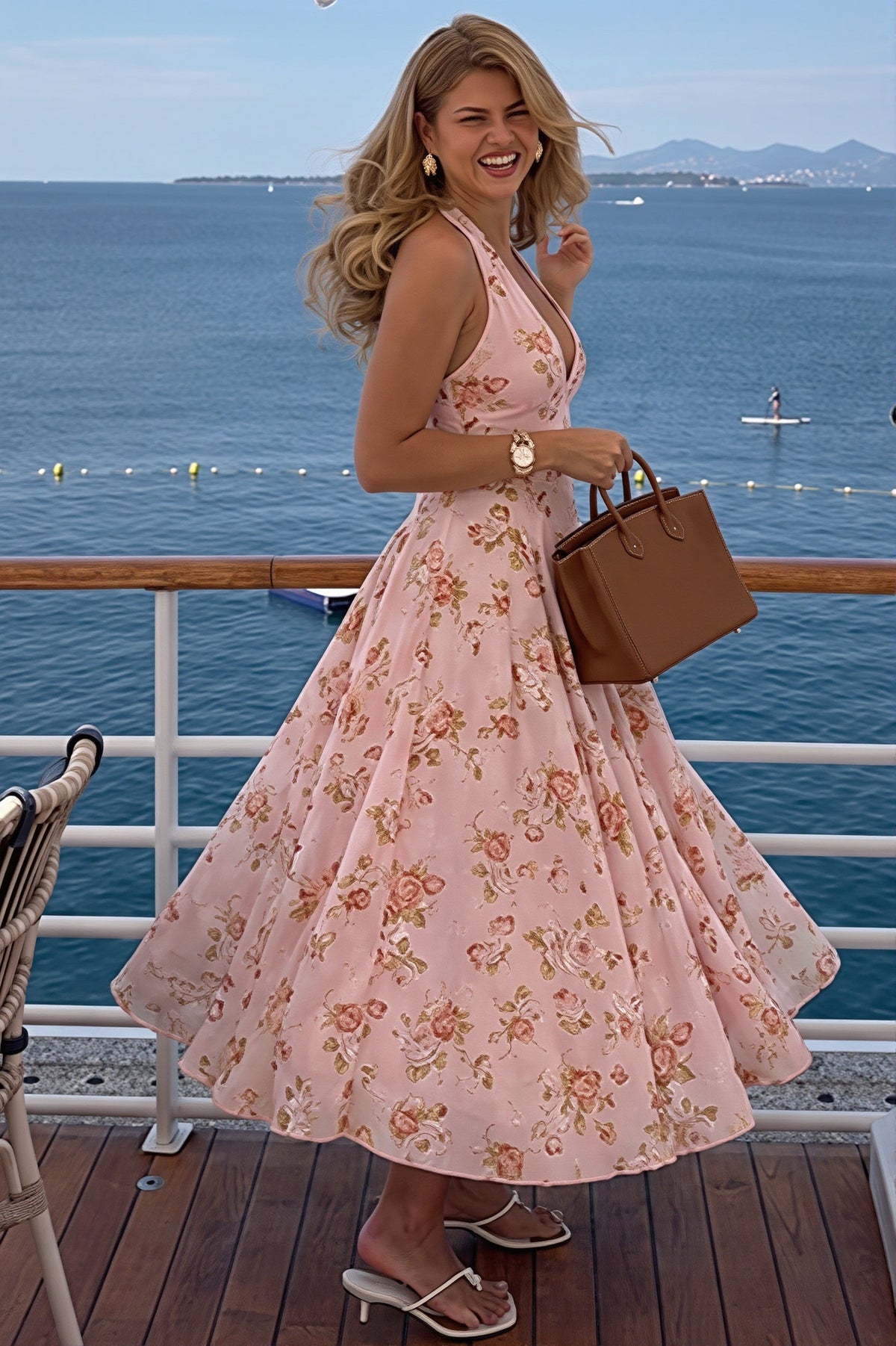 Floral Strapless Fit and Flare Midi Dress