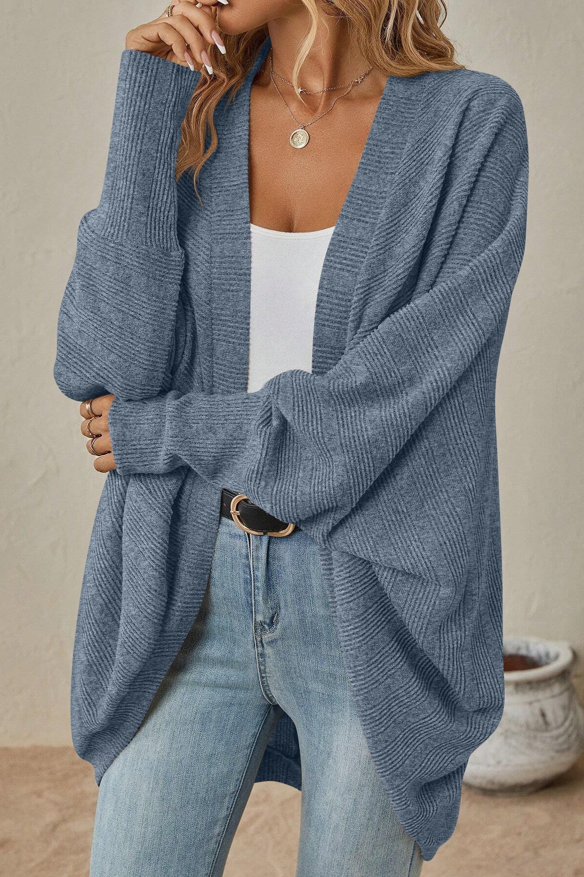 Chic Solid Color Midi Knit Cardigan for Autumn-Winter Wear
