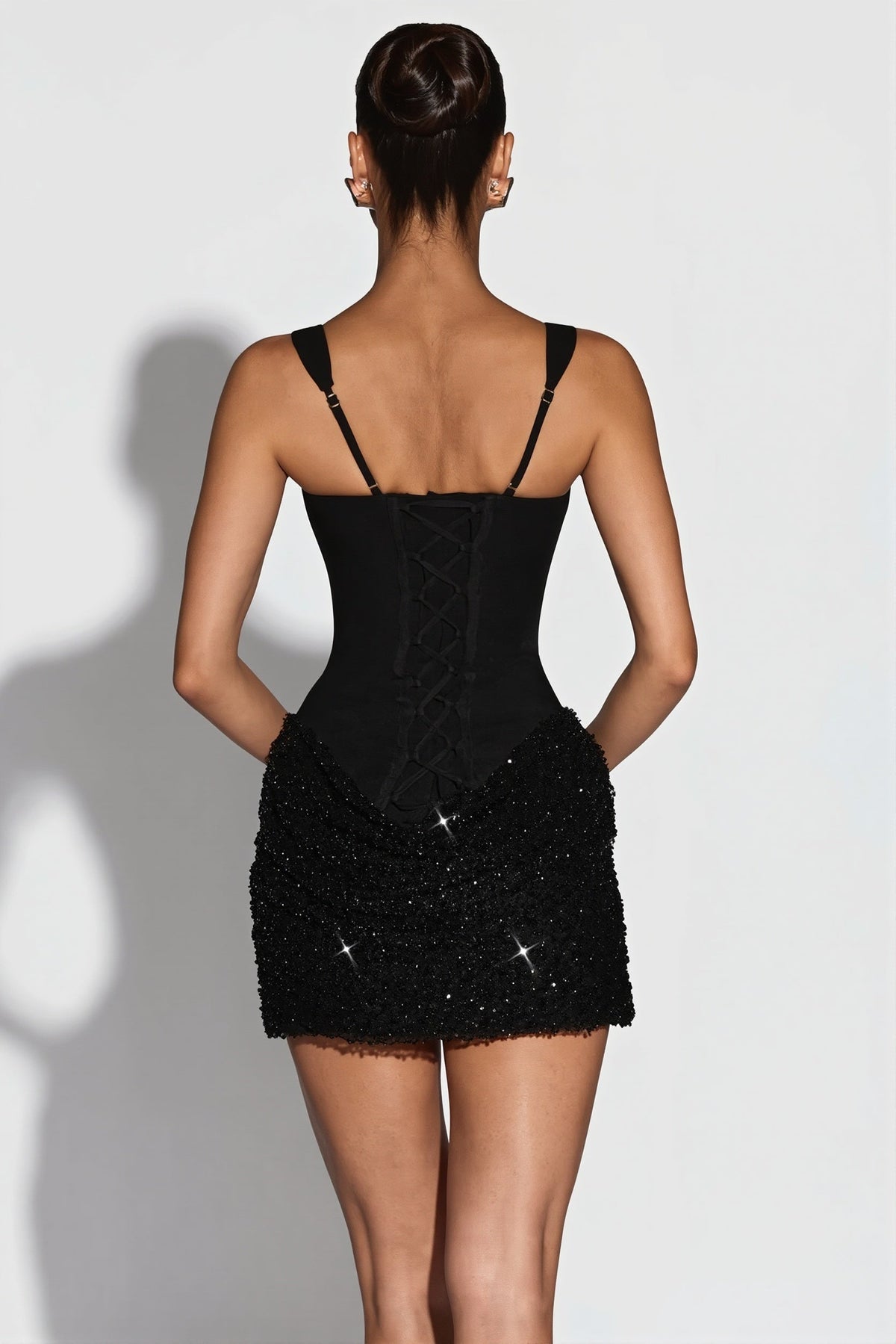 Sequin Square Neck Spliced Bodycon Mini Dress - View 6