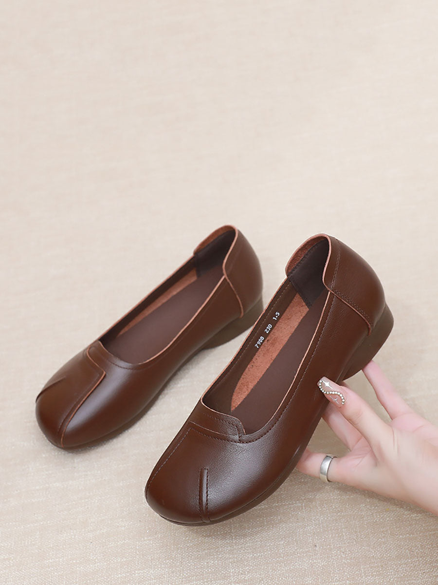 Commute Solid Leather Spliced Low Heel Shoes