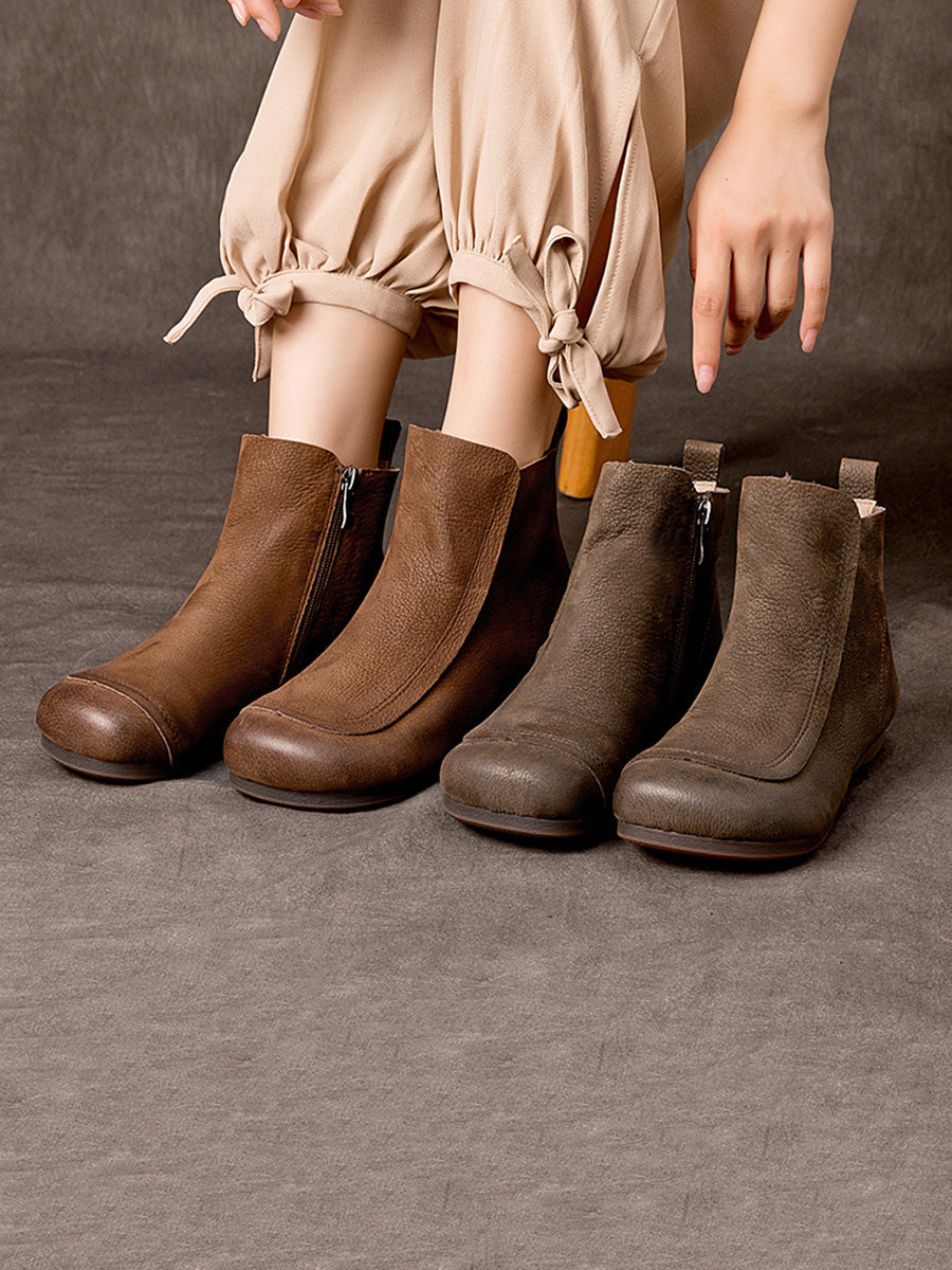 Winter Leather SPliced Zipper Low Heel Boots