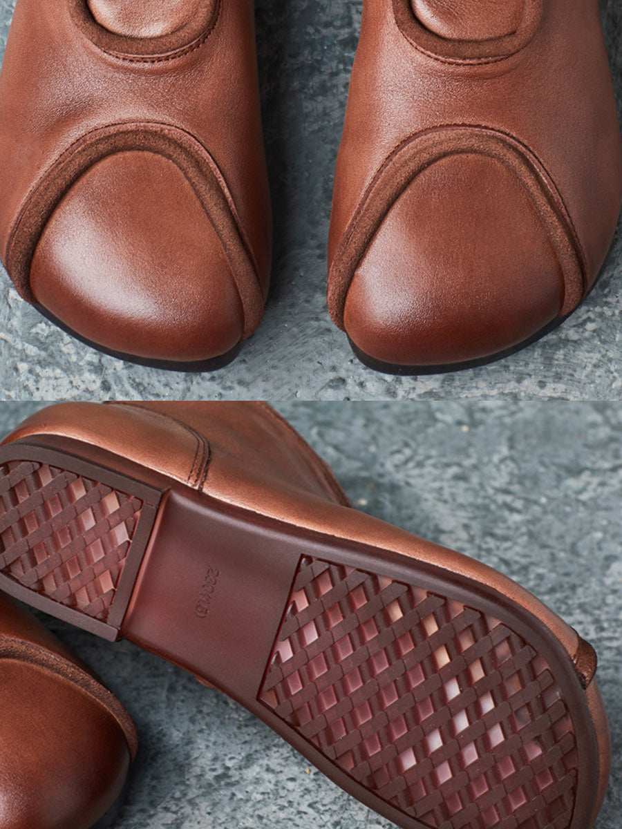 Genuine Leather Spliced Solid Low Heel Ankle Boots