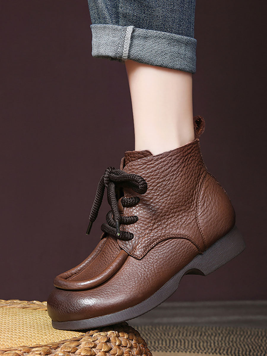 Winter Genuine Leather Strap Low Heel Boots